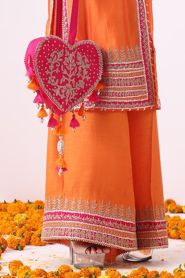 Orange Banarasi Chanderi Zari Embroidered Jacket Set by Nia By Sonia Ahuja at Pernia's Pop Up Shop