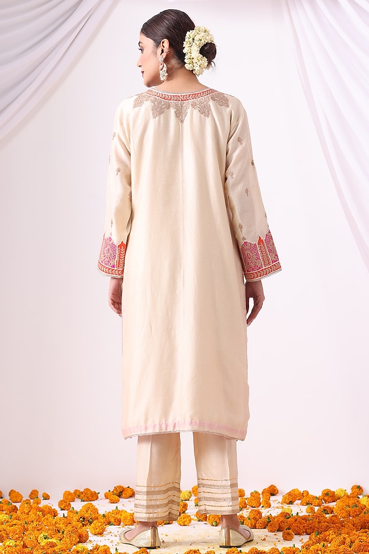 Ivory Banarasi Chanderi Zari Embroidered Kurta Set by Nia By Sonia Ahuja at Pernia's Pop Up Shop