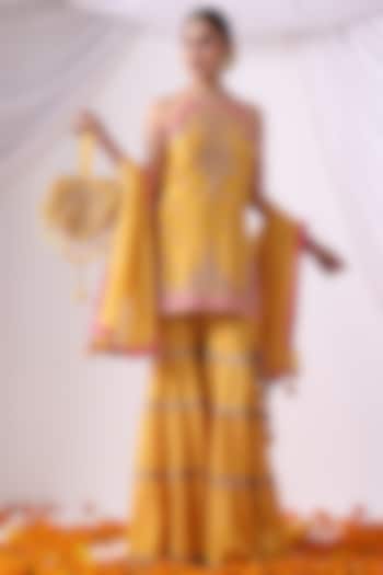 Mustard Dola Silk Gharara Set by Nia By Sonia Ahuja at Pernia's Pop Up Shop