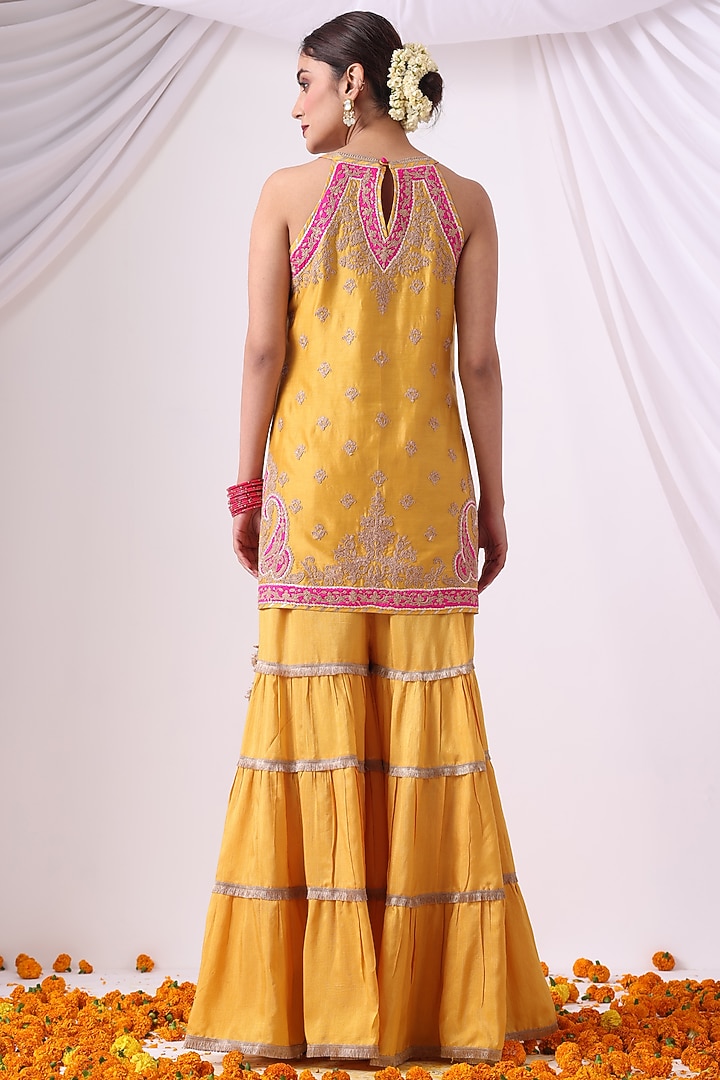 Mustard Dola Silk Gharara Set by Nia By Sonia Ahuja at Pernia's Pop Up Shop