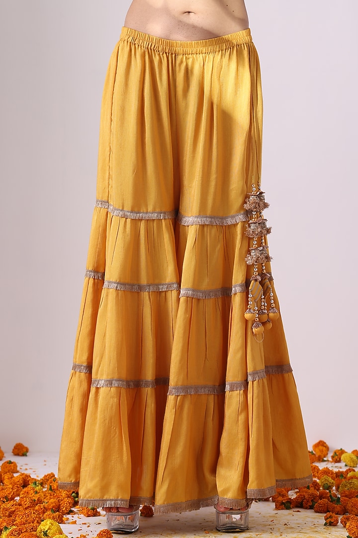 Mustard Dola Silk Gharara Set by Nia By Sonia Ahuja at Pernia's Pop Up Shop