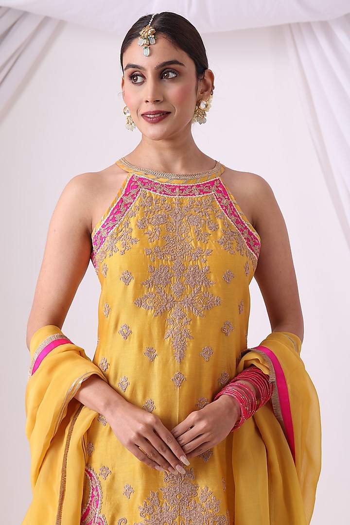 Mustard Dola Silk Gharara Set by Nia By Sonia Ahuja at Pernia's Pop Up Shop