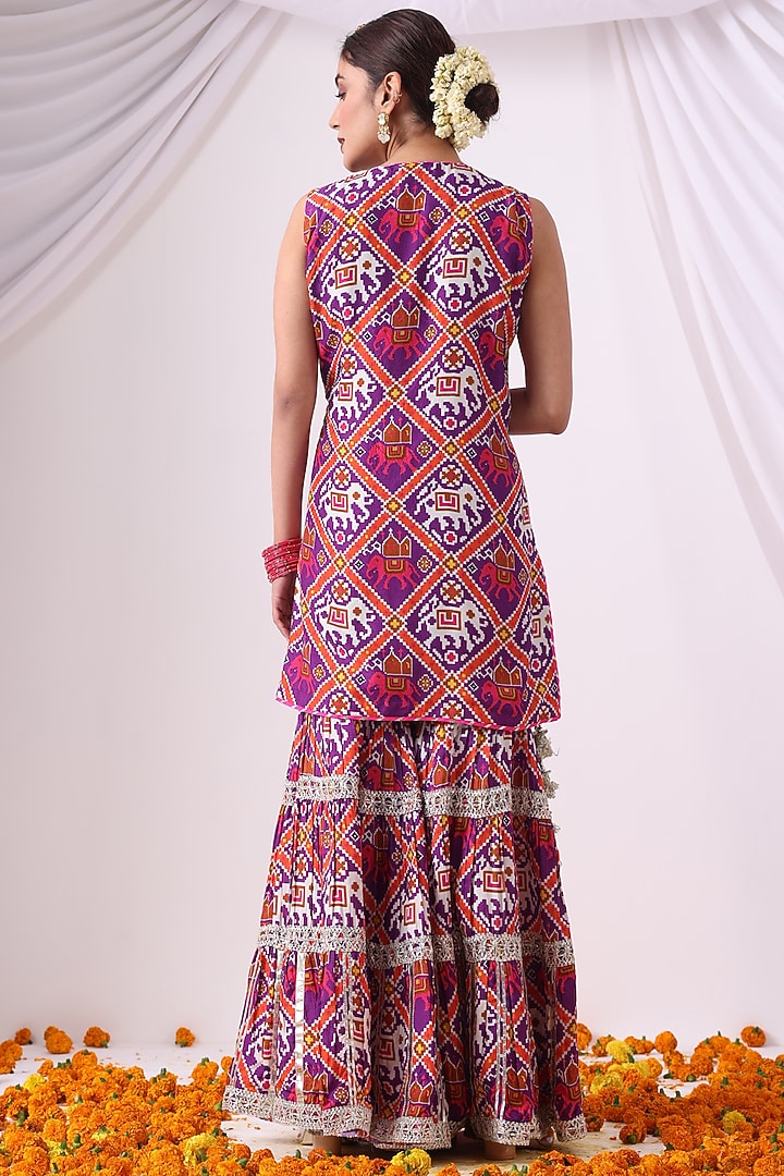 Purple Dola Silk Digital Printed Gharara Set by Nia By Sonia Ahuja at Pernia's Pop Up Shop