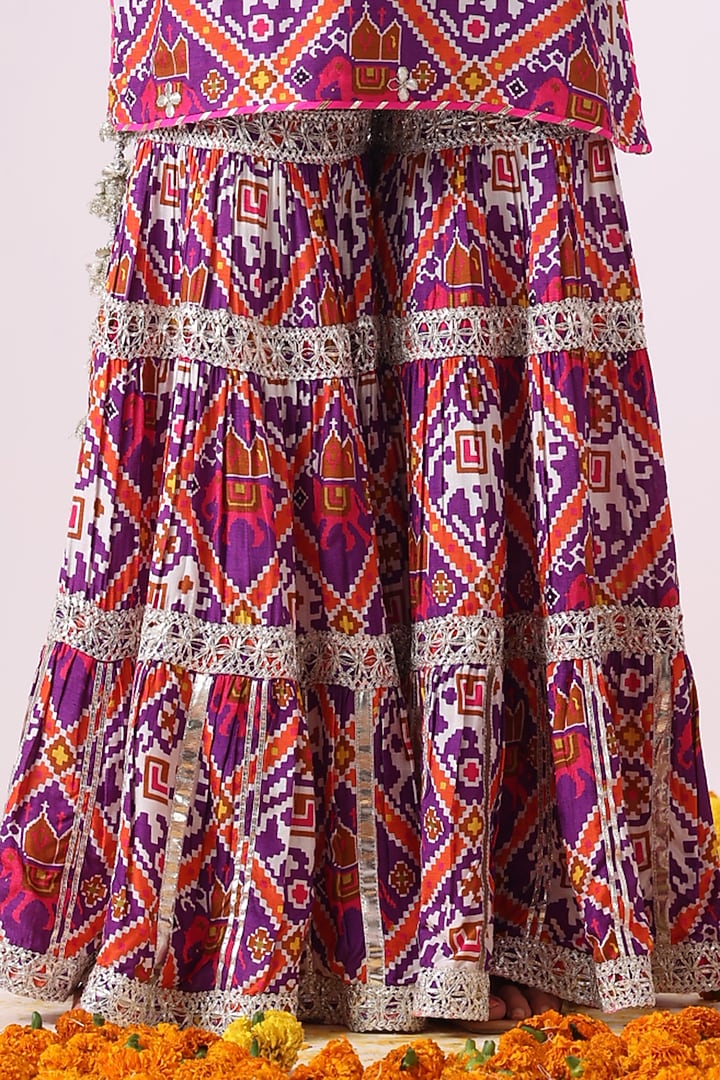 Purple Dola Silk Digital Printed Gharara Set by Nia By Sonia Ahuja at Pernia's Pop Up Shop