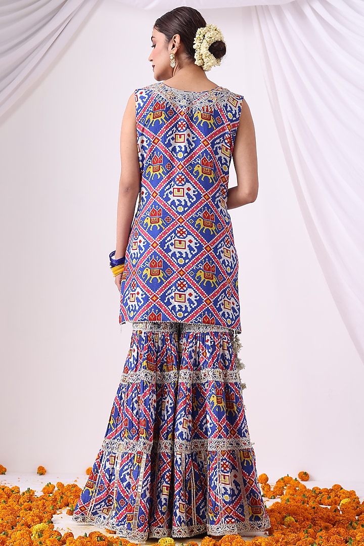 Blue Dola Silk Digital Printed Gharara Set by Nia By Sonia Ahuja at Pernia's Pop Up Shop
