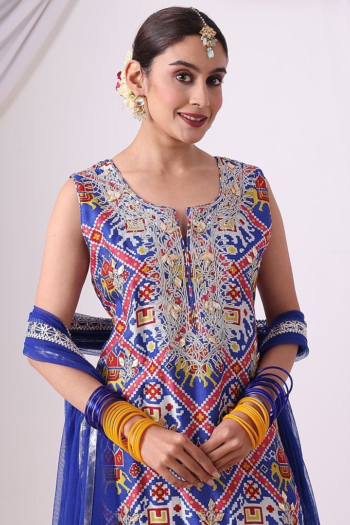 Blue Dola Silk Digital Printed Gharara Set by Nia By Sonia Ahuja at Pernia's Pop Up Shop