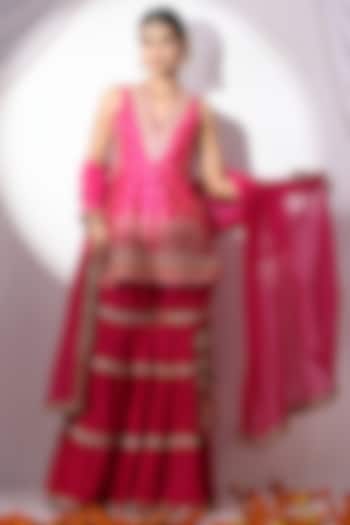 Magenta Dola Silk Party Wear Sharara Set by Nia By Sonia Ahuja at Pernia's Pop Up Shop