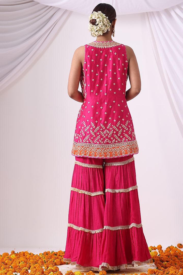 Magenta Dola Silk Party Wear Sharara Set by Nia By Sonia Ahuja at Pernia's Pop Up Shop