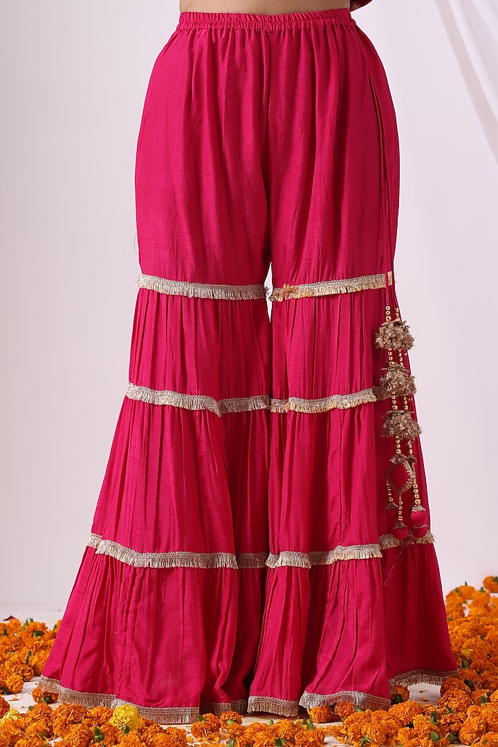 Magenta Dola Silk Party Wear Sharara Set by Nia By Sonia Ahuja at Pernia's Pop Up Shop