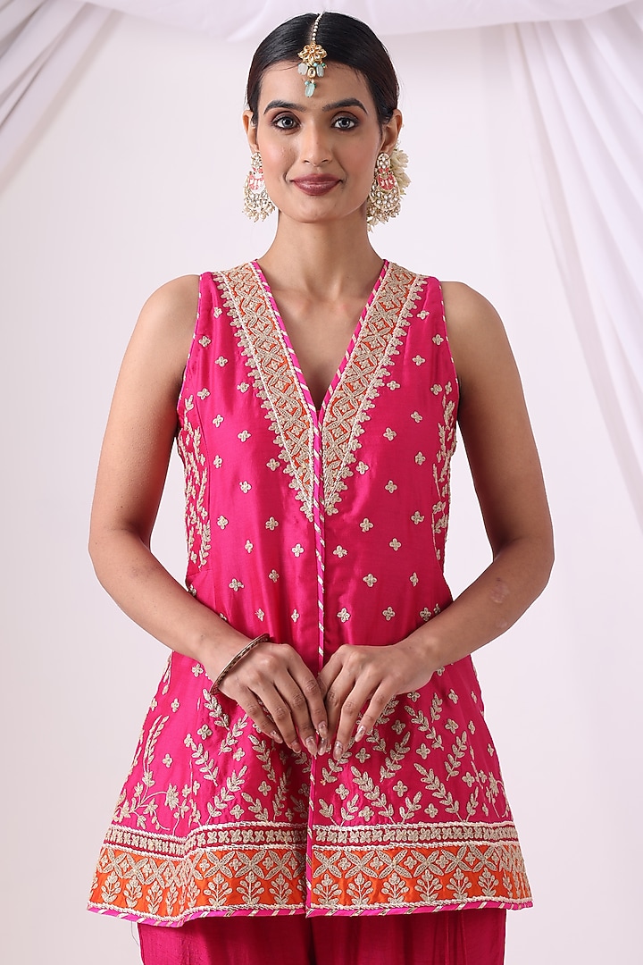 Magenta Dola Silk Party Wear Sharara Set by Nia By Sonia Ahuja at Pernia's Pop Up Shop
