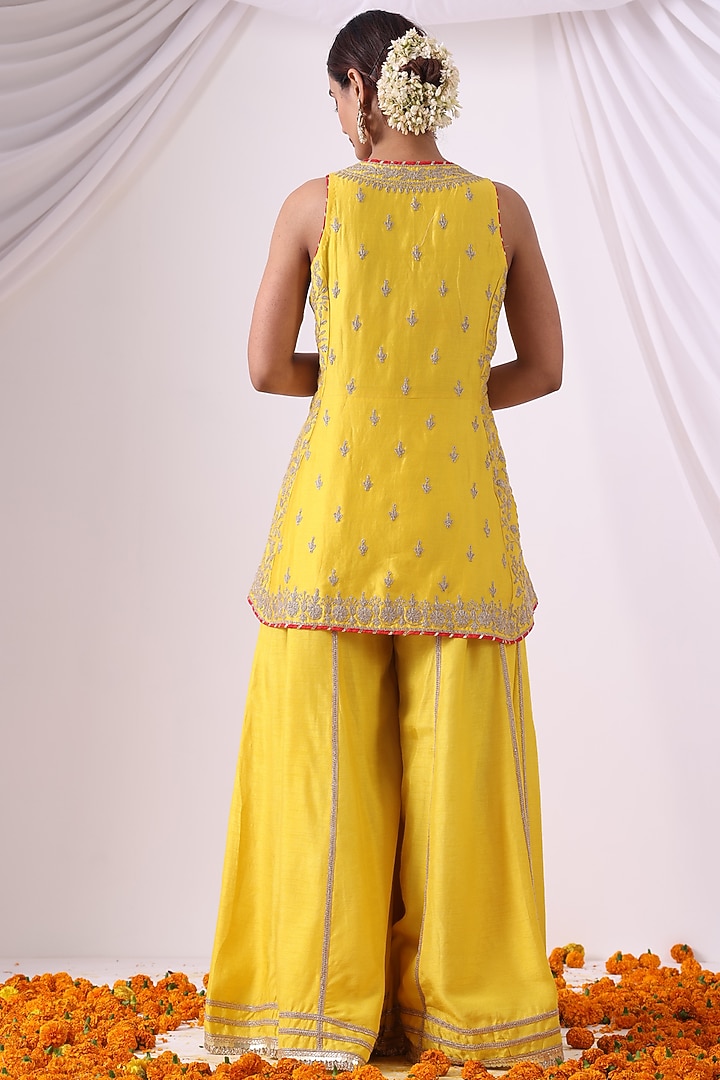 Yellow Dola Silk Party Wear Sharara Set by Nia By Sonia Ahuja at Pernia's Pop Up Shop