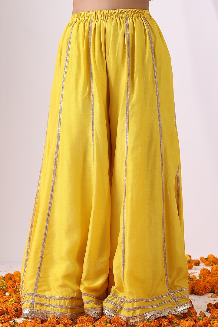 Yellow Dola Silk Party Wear Sharara Set by Nia By Sonia Ahuja at Pernia's Pop Up Shop