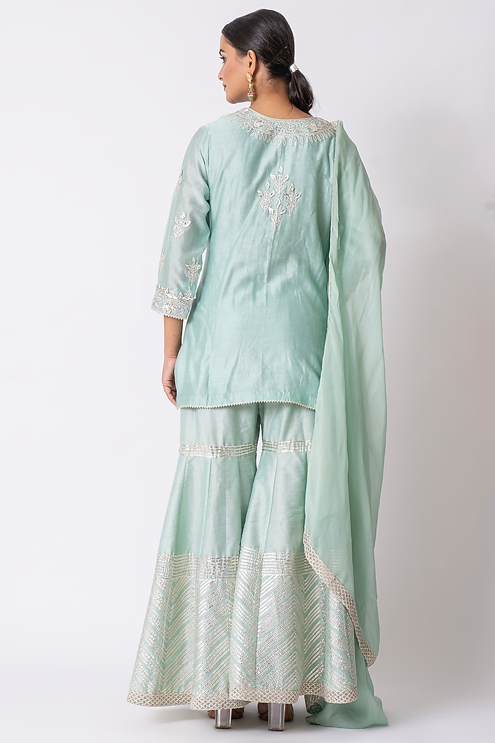 Sea Green Banarasi Katan Silk Gota Work Gharara Set by Nia By Sonia Ahuja at Pernia's Pop Up Shop