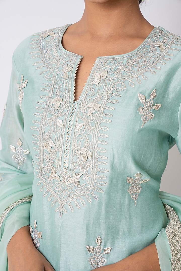 Sea Green Banarasi Katan Silk Gota Work Gharara Set by Nia By Sonia Ahuja at Pernia's Pop Up Shop
