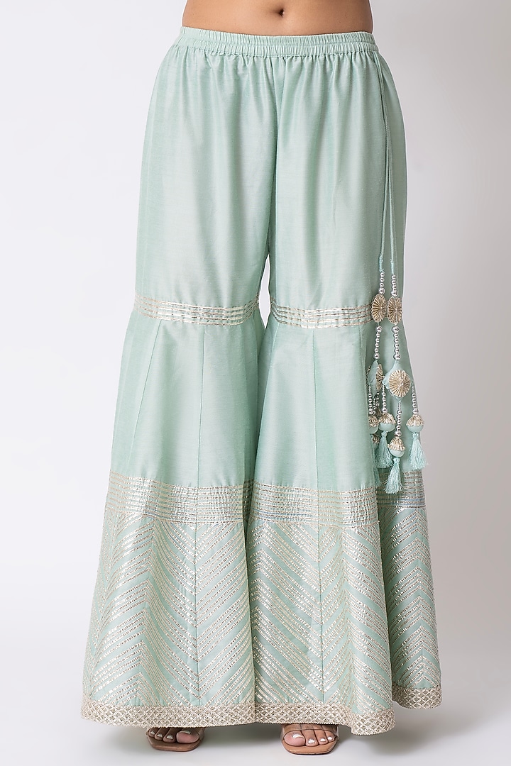 Sea Green Banarasi Katan Silk Gota Work Gharara Set by Nia By Sonia Ahuja at Pernia's Pop Up Shop