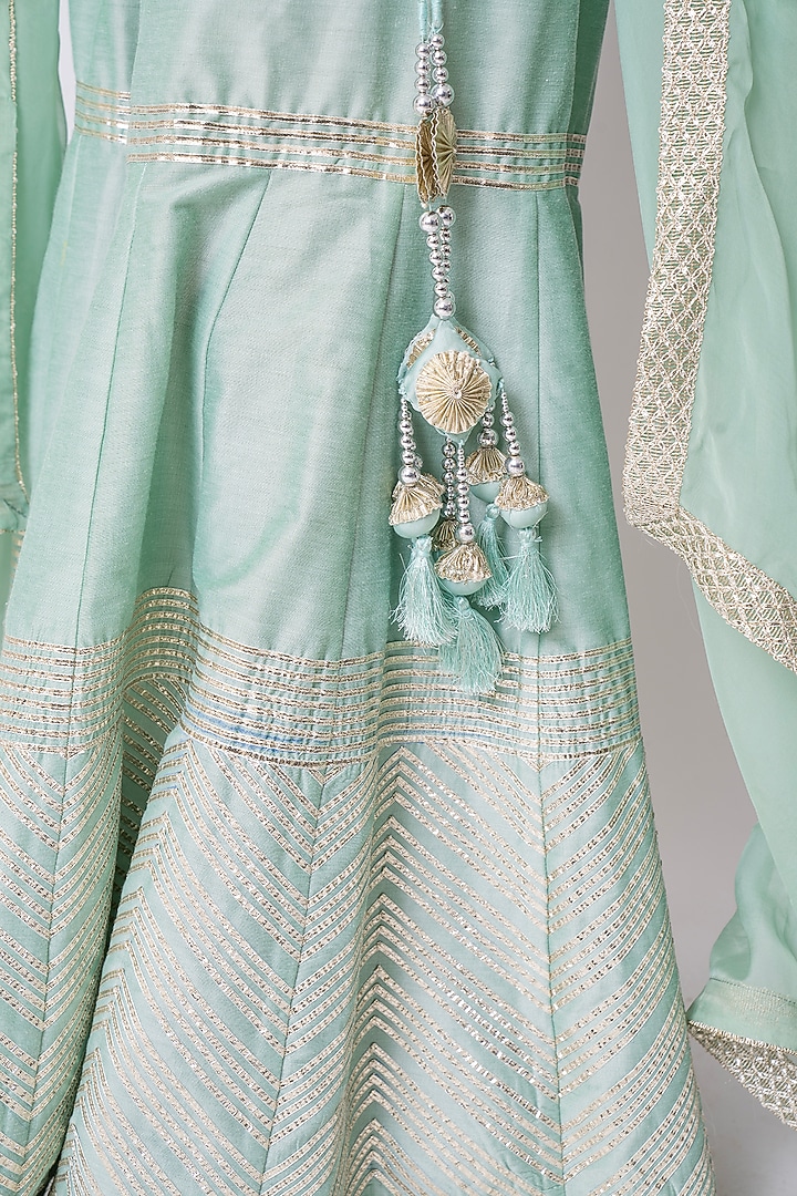 Sea Green Banarasi Katan Silk Gota Work Gharara Set by Nia By Sonia Ahuja at Pernia's Pop Up Shop