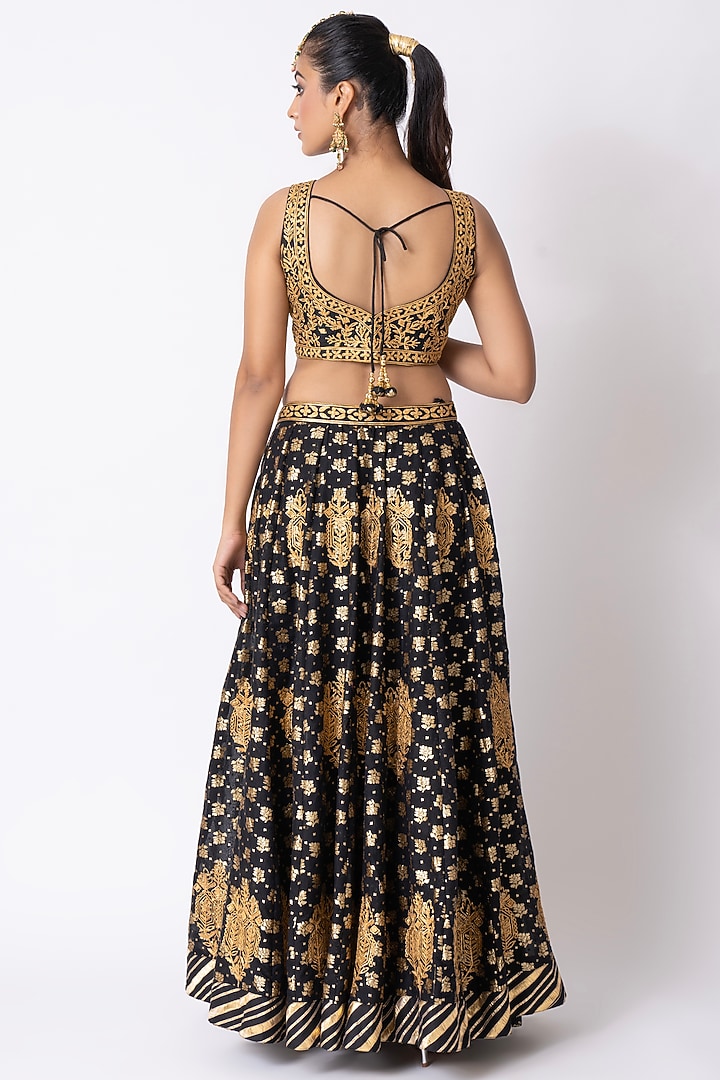Black Pure Banarasi Khadi Gota Embroidered Wedding Lehenga Set by Nia By Sonia Ahuja at Pernia's Pop Up Shop