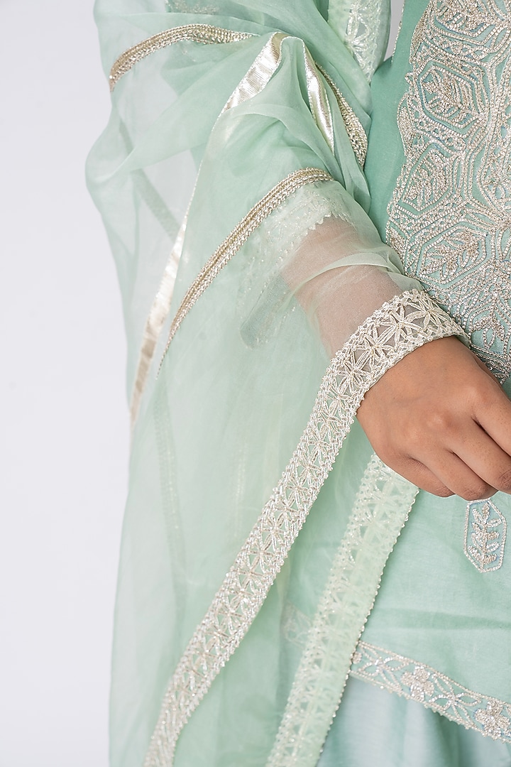 Sea Green Banarasi Katan Silk Gota Embroidered Gharara Set by Nia By Sonia Ahuja at Pernia's Pop Up Shop