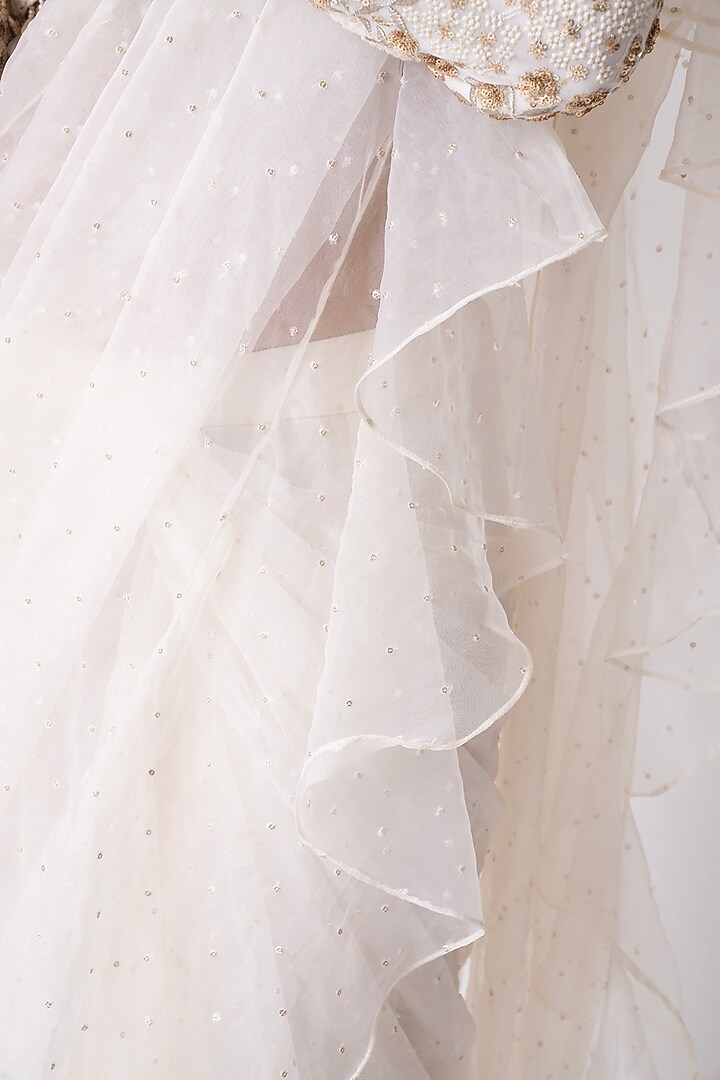 Off-White Organza Draped Party Wear Saree Set by Nia By Sonia Ahuja at Pernia's Pop Up Shop