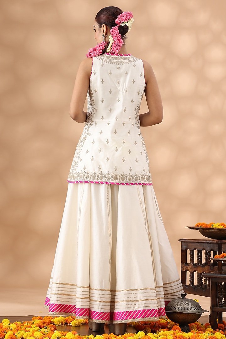 Pearl White Banarasi Chanderi Sequins Embroidered Party Wear Sharara Set by Nia By Sonia Ahuja at Pernia's Pop Up Shop