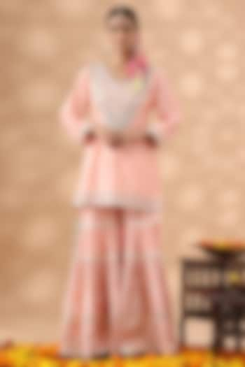 Peach Pure Silk Gota Work Gharara Set by Nia By Sonia Ahuja at Pernia's Pop Up Shop