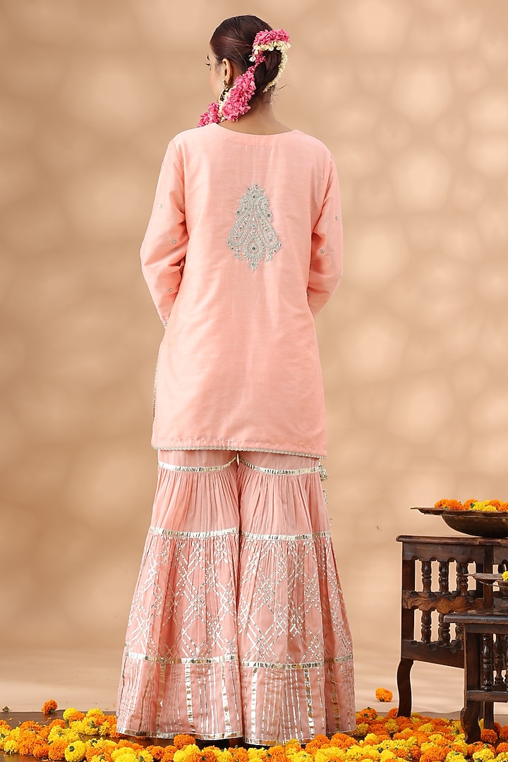 Peach Pure Silk Gota Work Gharara Set by Nia By Sonia Ahuja at Pernia's Pop Up Shop