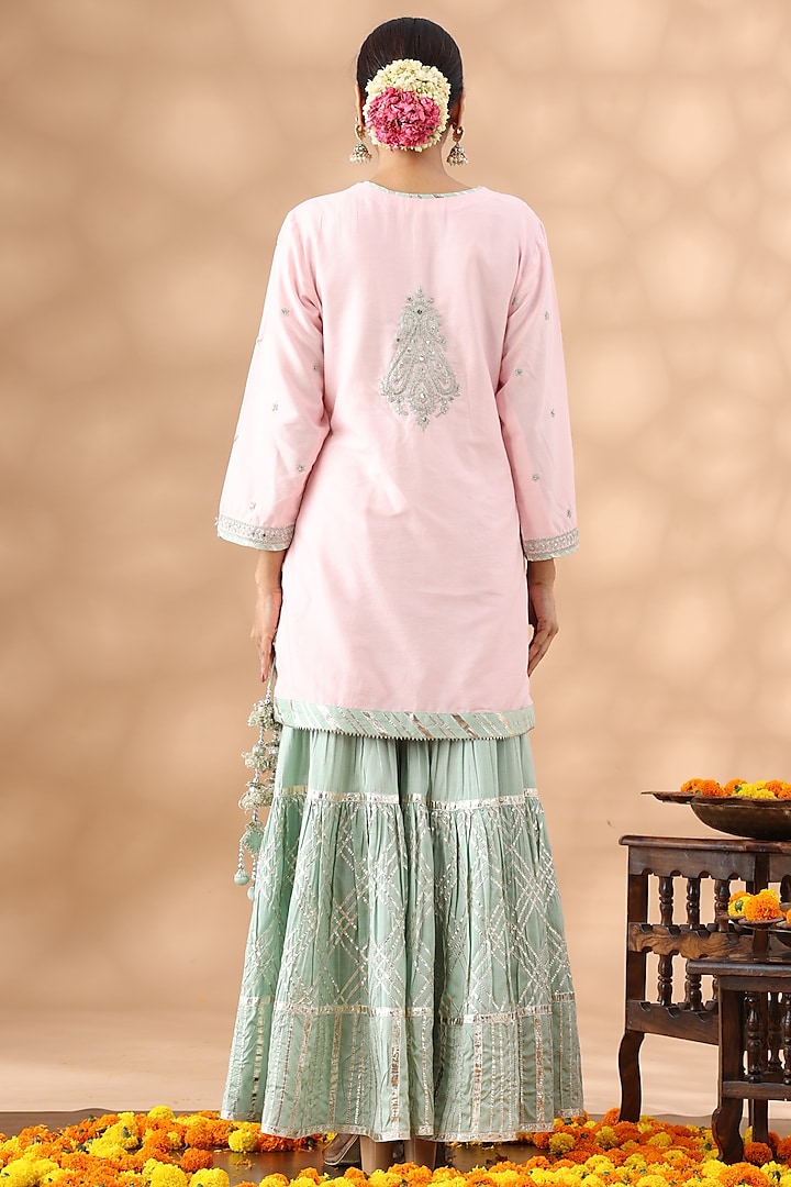 Mint Green Pure Silk Gota Work Gharara Set by Nia By Sonia Ahuja at Pernia's Pop Up Shop