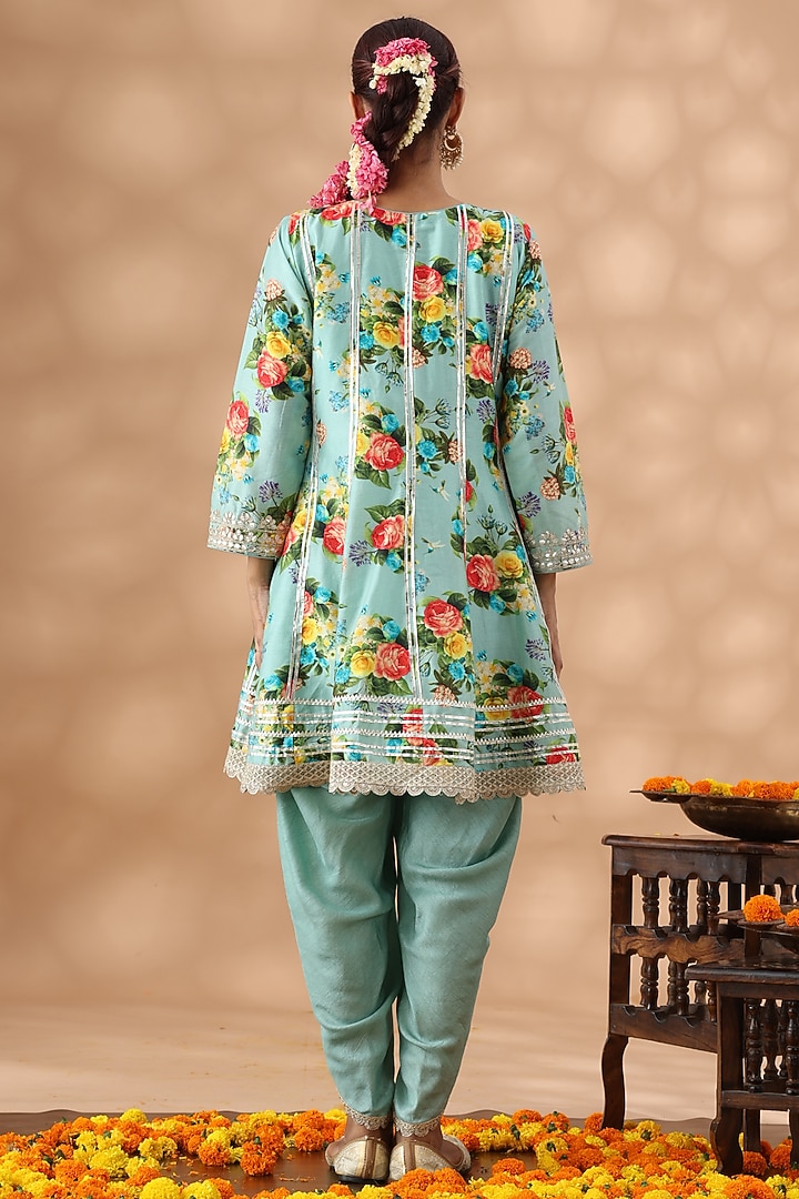 Mint Green Cotton Printed Short Party Wear Anarkali Set by Nia By Sonia Ahuja at Pernia's Pop Up Shop