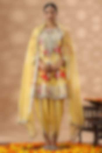 Light Mustard Cotton Printed Short Anarkali Set by Nia By Sonia Ahuja at Pernia's Pop Up Shop