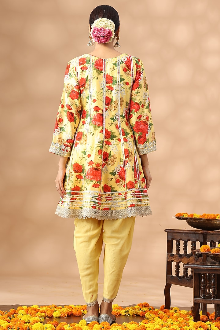 Light Mustard Cotton Printed Short Party Wear Anarkali Set by Nia By Sonia Ahuja at Pernia's Pop Up Shop