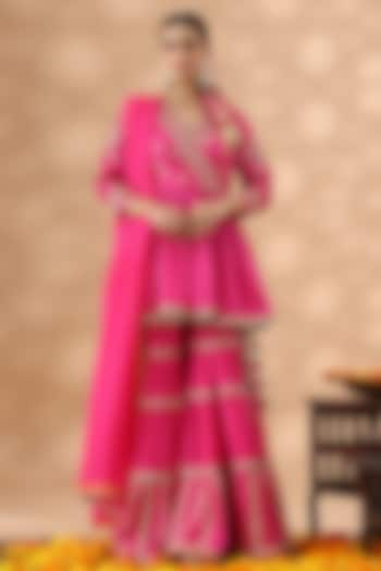 Hot Pink Banarasi Chanderi Gota Work Gharara Set by Nia By Sonia Ahuja at Pernia's Pop Up Shop