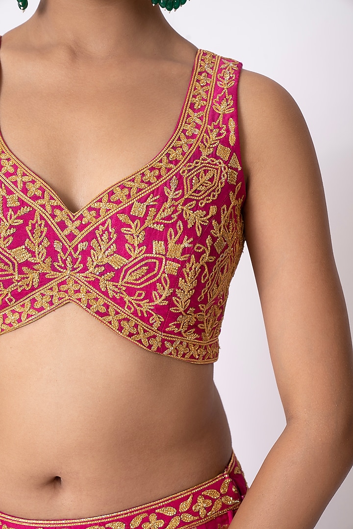 Magenta Pure Banarasi Khadi Gota & Nakshi Embroidered Wedding Lehenga Set by Nia By Sonia Ahuja at Pernia's Pop Up Shop