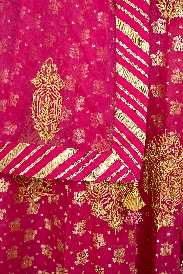 Magenta Pure Banarasi Khadi Gota & Nakshi Embroidered Wedding Lehenga Set by Nia By Sonia Ahuja at Pernia's Pop Up Shop