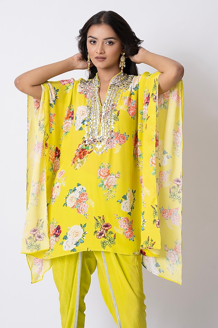 Yellow Crepe Dhoti Set by Nia By Sonia Ahuja at Pernia's Pop Up Shop