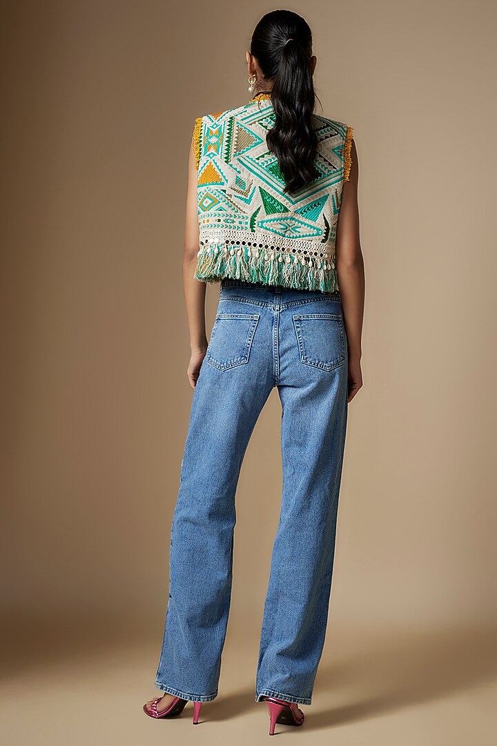 Green Woven Jacquard Aztec Printed Jacket by Nipa Badiani at Pernia's Pop Up Shop
