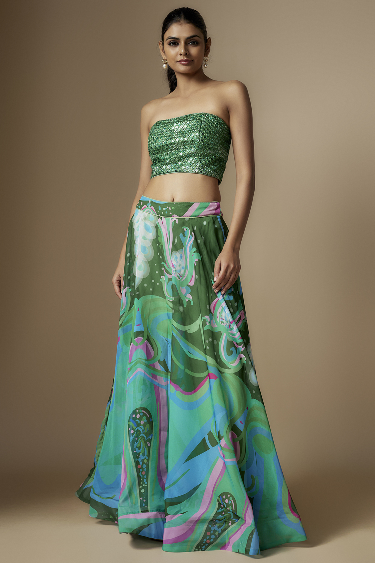 Blue Soft Tulle Organza Skirt Set by Nipa Badiani at Pernia's Pop Up Shop