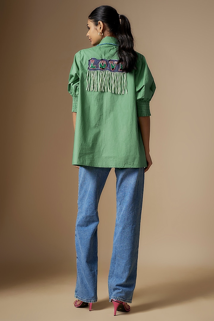 Green Pure Cotton Smocked Shirt by Nipa Badiani at Pernia's Pop Up Shop