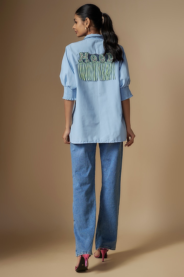Blue Pure Cotton Smocked Shirt by Nipa Badiani at Pernia's Pop Up Shop