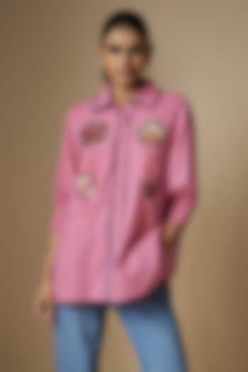 Pink Pure Cotton Smocked Shirt by Nipa Badiani