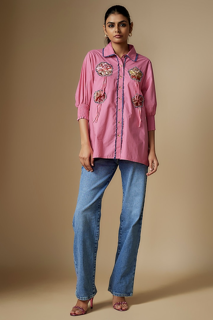 Pink Pure Cotton Smocked Shirt by Nipa Badiani at Pernia's Pop Up Shop