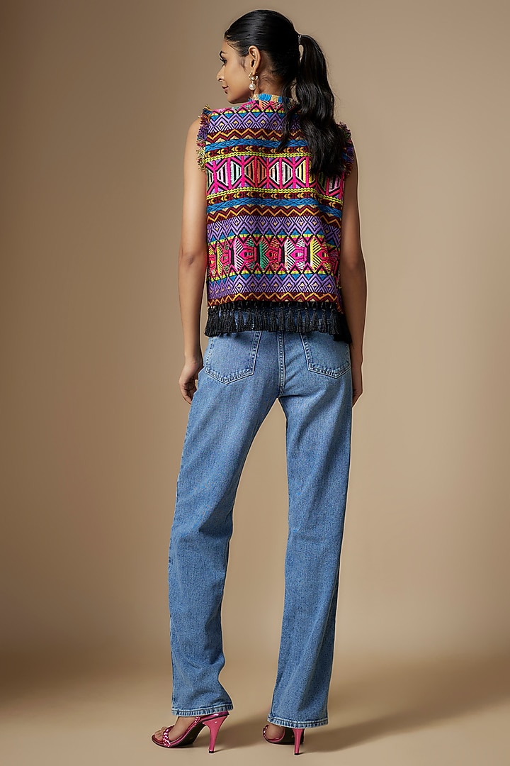 Black Woven Jacquard Aztec Printed Jacket by Nipa Badiani at Pernia's Pop Up Shop