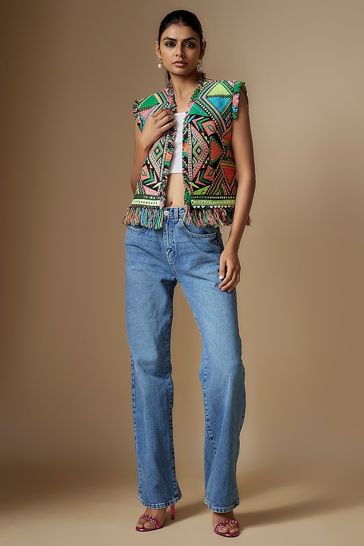 Multi-Colored Woven Jacquard Aztec Printed Jacket by Nipa Badiani at Pernia's Pop Up Shop