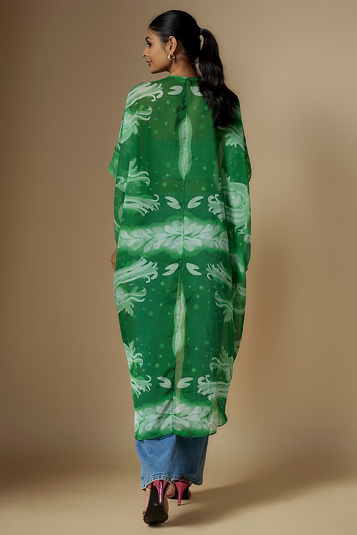 Green Viscose Organza Digital Printed Cape by Nipa Badiani at Pernia's Pop Up Shop