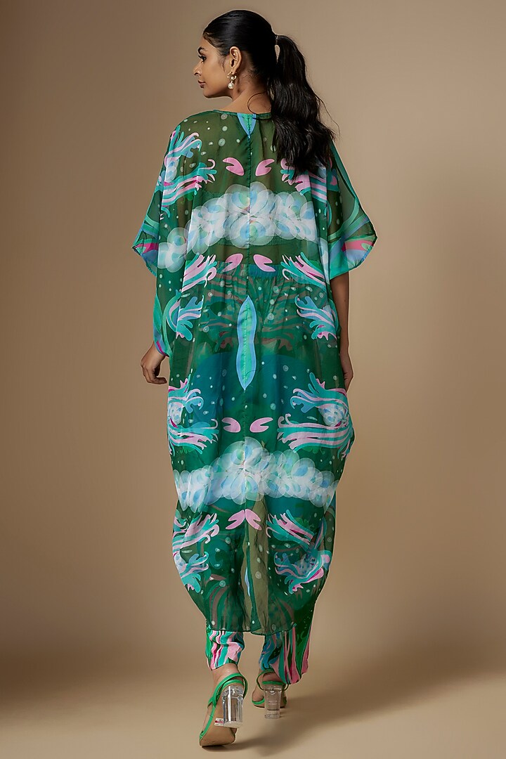 Multi-Colored Viscose Organza Digital Printed Ring Cape Set by Nipa Badiani at Pernia's Pop Up Shop