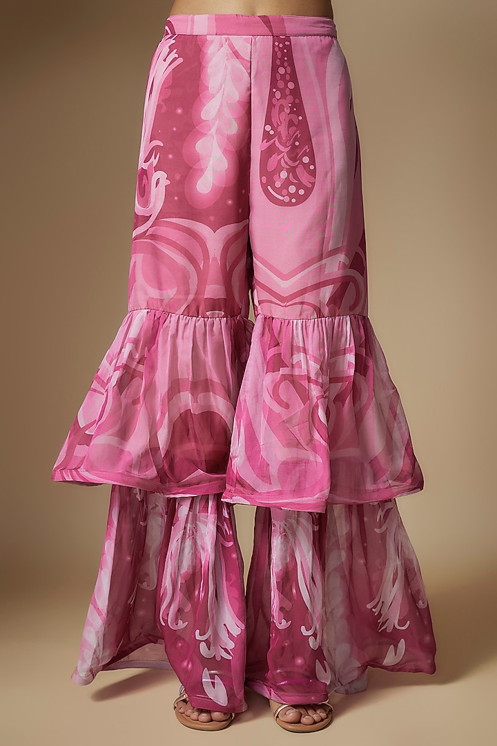 Pink Viscose Organza Digital Printed Layered Party Wear Sharara Set by Nipa Badiani at Pernia's Pop Up Shop
