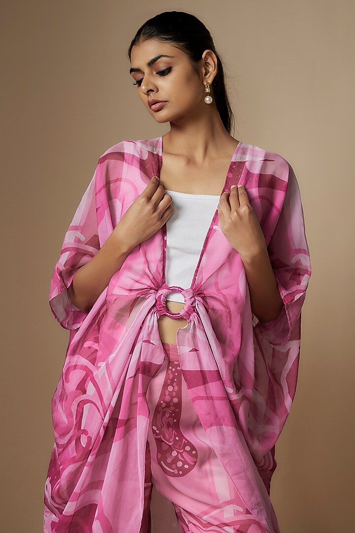 Pink Viscose Organza Digital Printed Layered Party Wear Sharara Set by Nipa Badiani at Pernia's Pop Up Shop