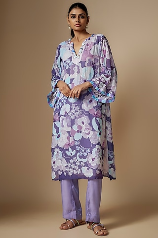 Blue Georgette Digital Printed Tunic Set by Nipa Badiani