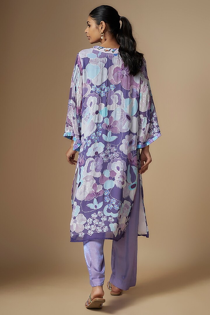 Blue Georgette Digital Printed Tunic Set by Nipa Badiani at Pernia's Pop Up Shop