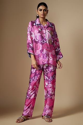 Pink Viscose Digital Printed Co-Ord Set by Nipa Badiani
