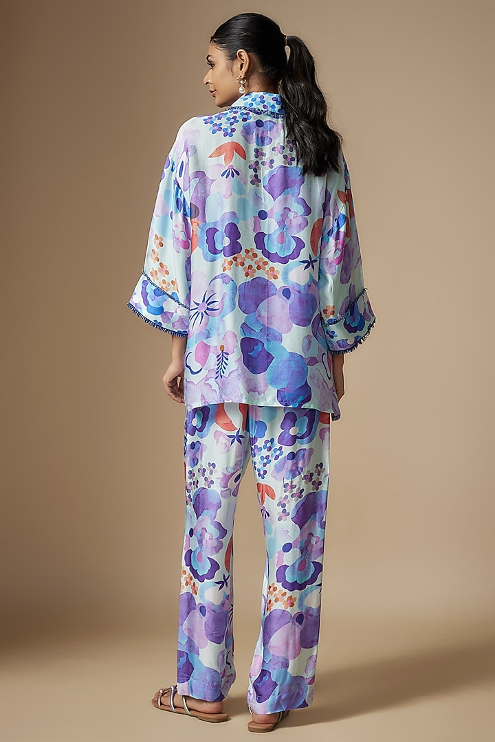 Blue Viscose Digital Printed Co-Ord Set by Nipa Badiani at Pernia's Pop Up Shop